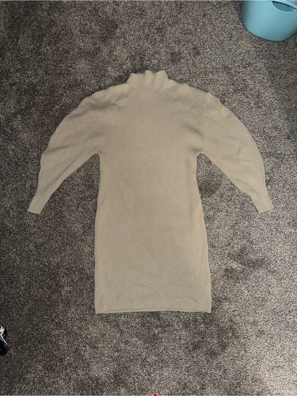 Express Ribbed Turtleneck Sweater Dress in Taupe